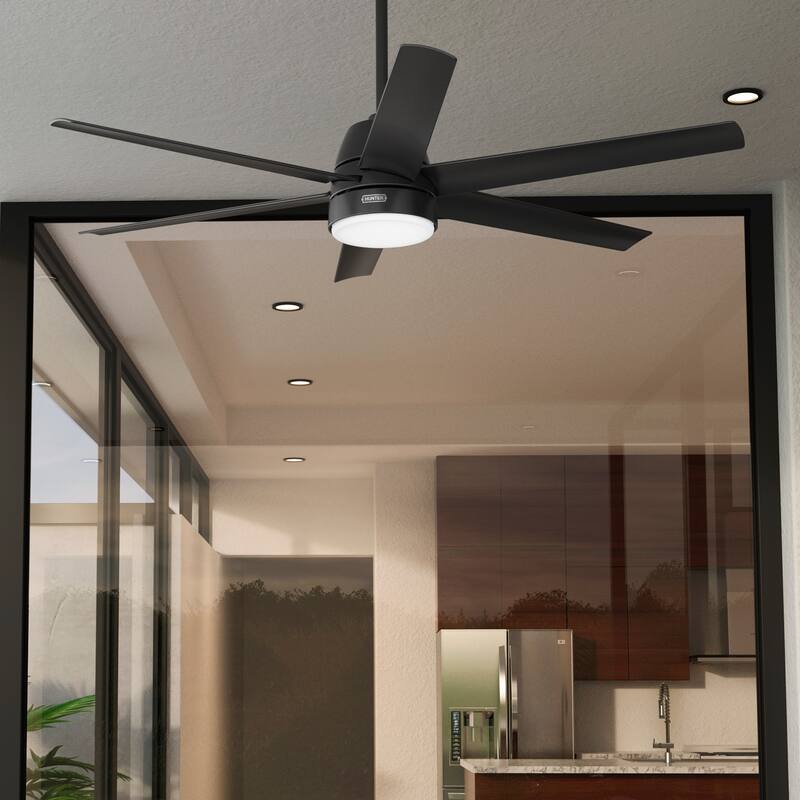 Hunter 60" Skysail Outdoor Ceiling Fan w/LED Light, Wall Control - Extreme Weather! - ENERGY STAR! - Matte Black