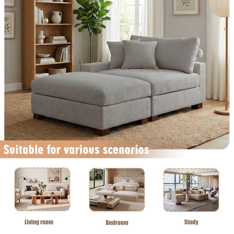 Oversized Chenille Modular Armchair And Ottoman Set Living Room Set