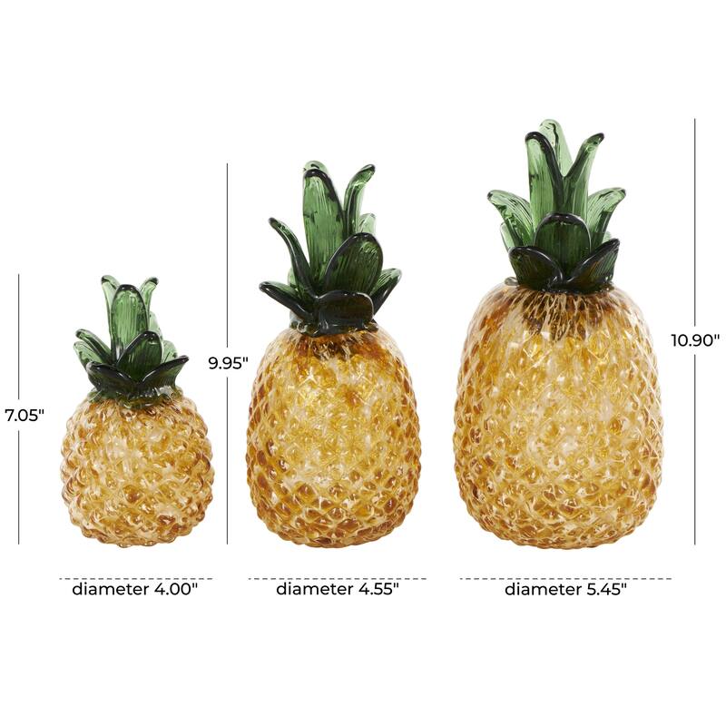 Glass Fruit Faceted Pineapple Decorative Sculpture - Set of 3 Orange - Roche River Decor