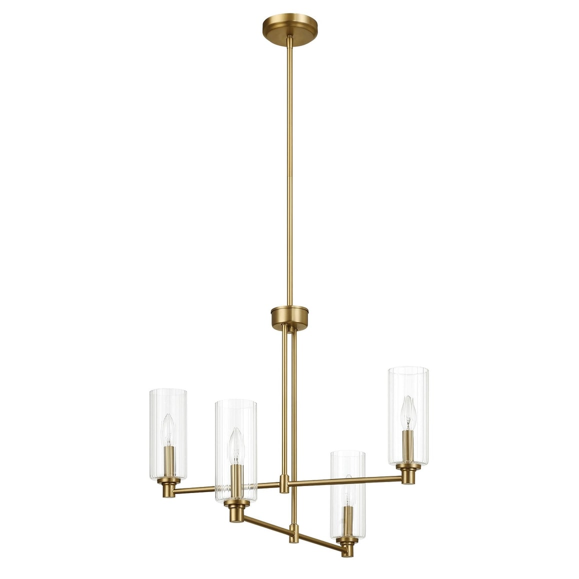 Four Lights Chandelier With Clear Ribbed Glass -Satin Brass