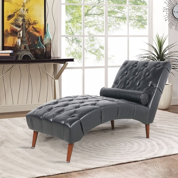 Modern Chaise Lounge for Bedroom Office Living Room PU Black Bed Bath