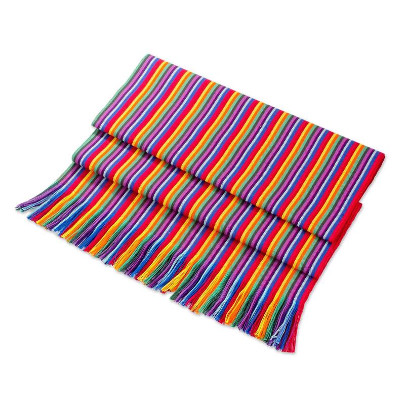 Novica Handmade Rainbow Colors Cotton Table Runner