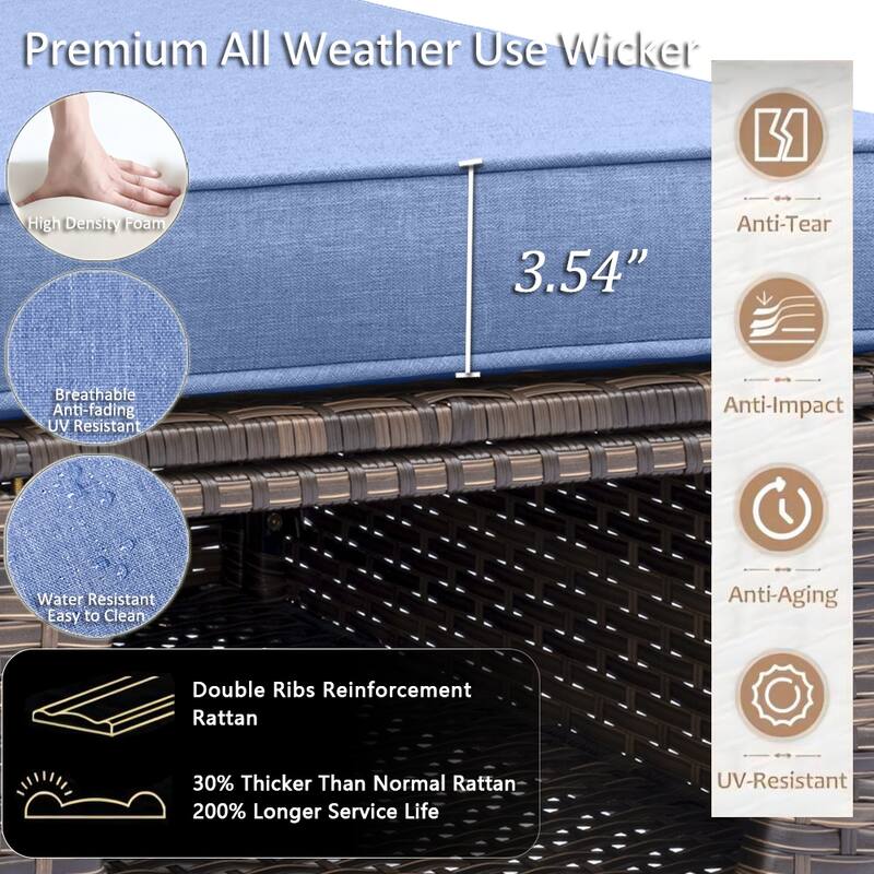 8 Piece Outdoor Wicker Patio Furniture Conversation Chair and Ottoman Set