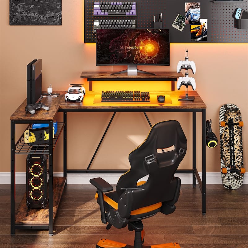 48inch L shaped computer desk with power outlet , Led Gaming desk with Monitor stand