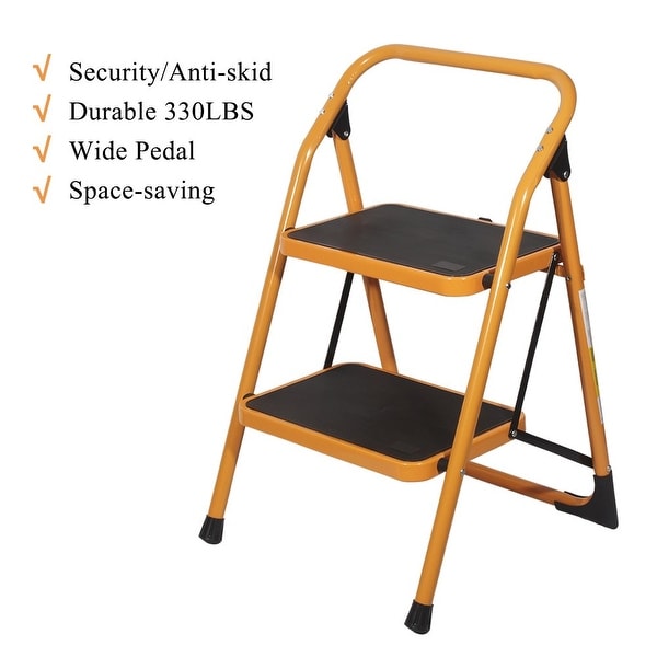 Non-slip 2 Step Ladder Folding Steel Step Stool Heavy Duty with 330Lbs Capacity 