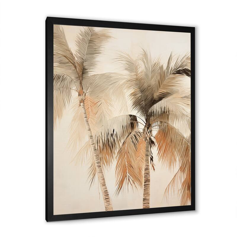 Designart "Minimalism Vintage Tropical Tranquility Palm Trees II" Palms & Palm Trees Framed Wall Art Prints