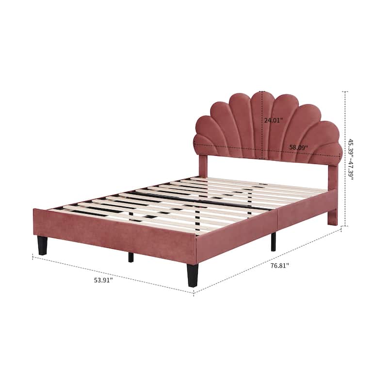 Stylish Unique Velvet Upholstered Platform Bed Frame with Flower-Shaped Headboard