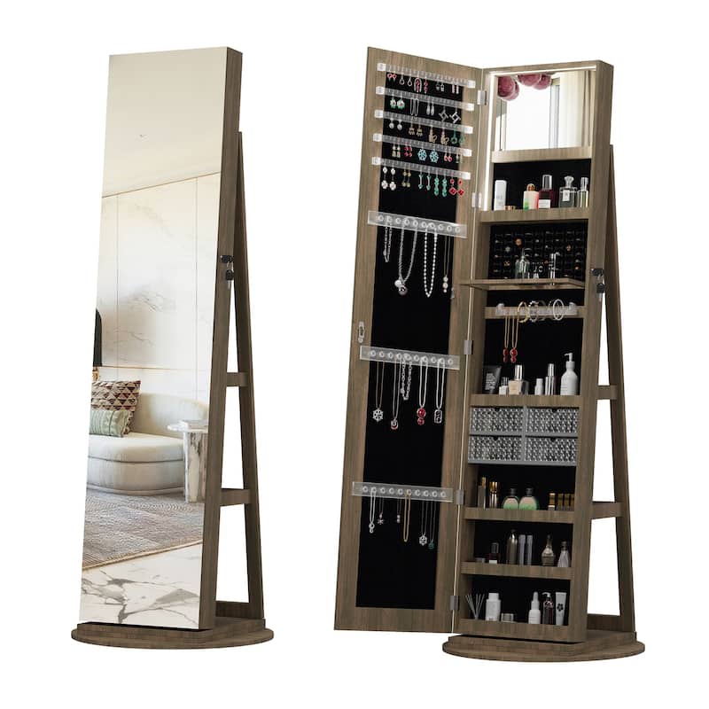 360°Swivel Jewelry Cabinet with Full Length Mirror - Antique brown