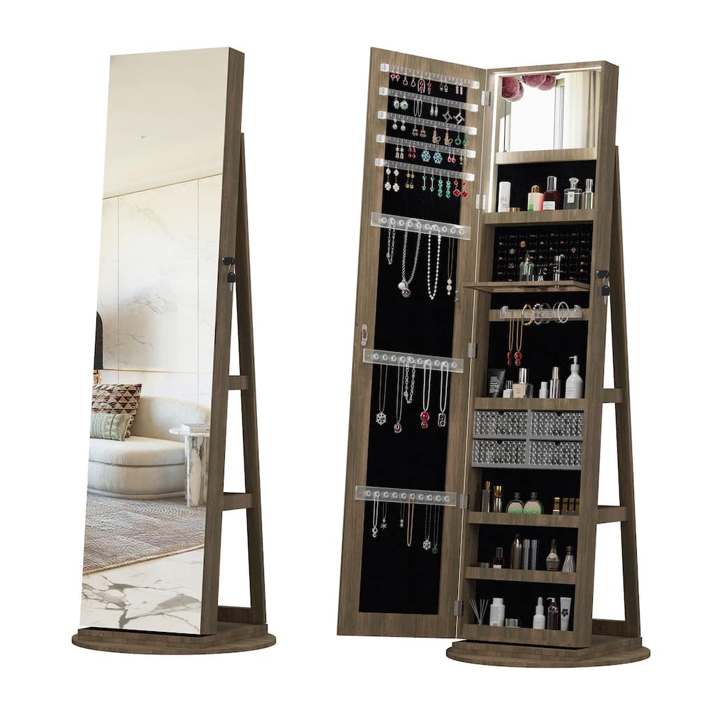 360°Swivel Jewelry Cabinet with Full Length Mirror