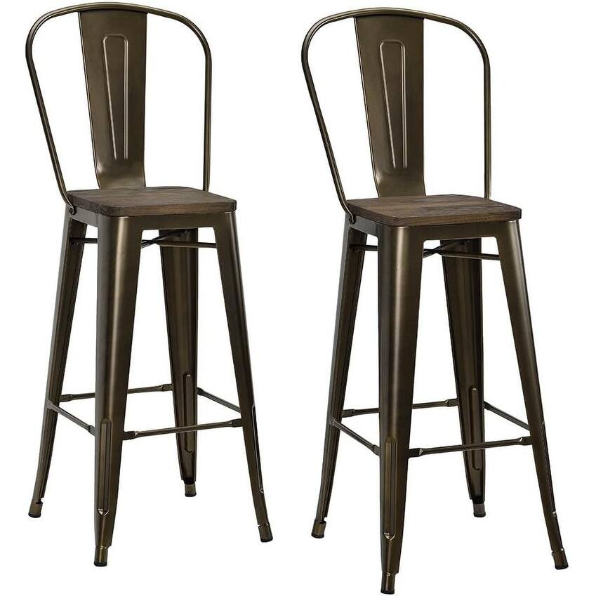 Luxor Metal Wood Seat, Antique Bronze Bar Stool