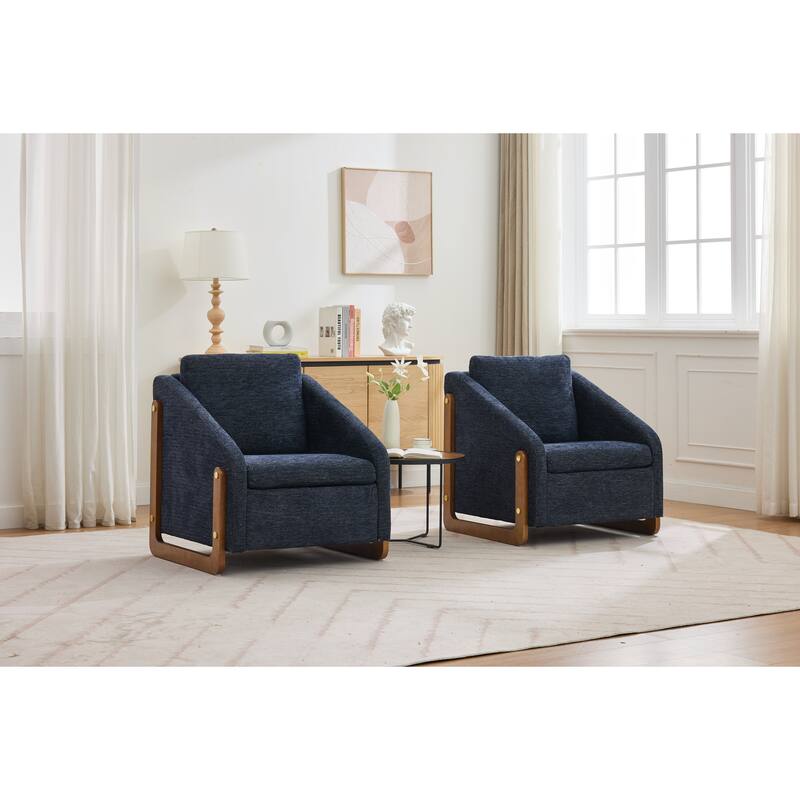 Modern Chenille Upholstered Armchair with Wooden Side Frame, Single Accent Leisure Chair with Backrest for Living Room, Bedroom