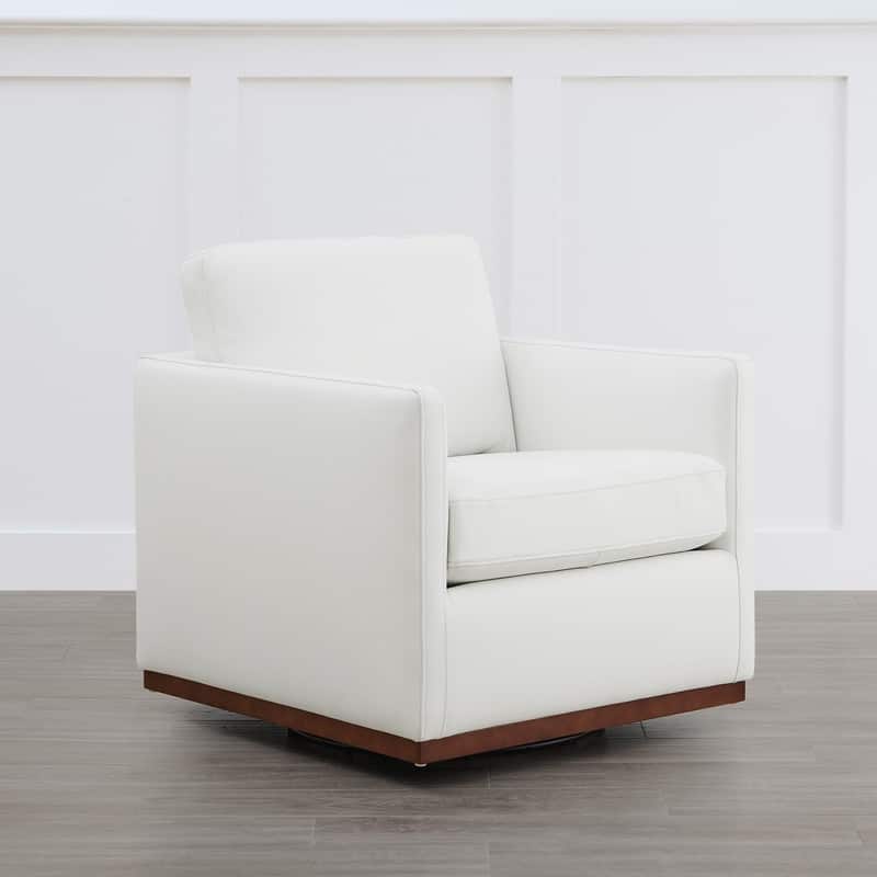 Spruce & Spring Shane Modern Swivel Accent Arm Chair - Single - White-Leather