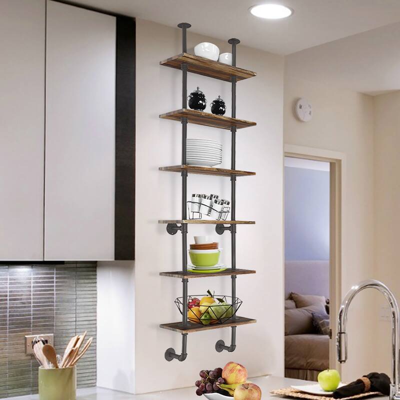 Costway 6-Shelf Rustic Pipe Shelving Unit, Vintage Industrial Pipe