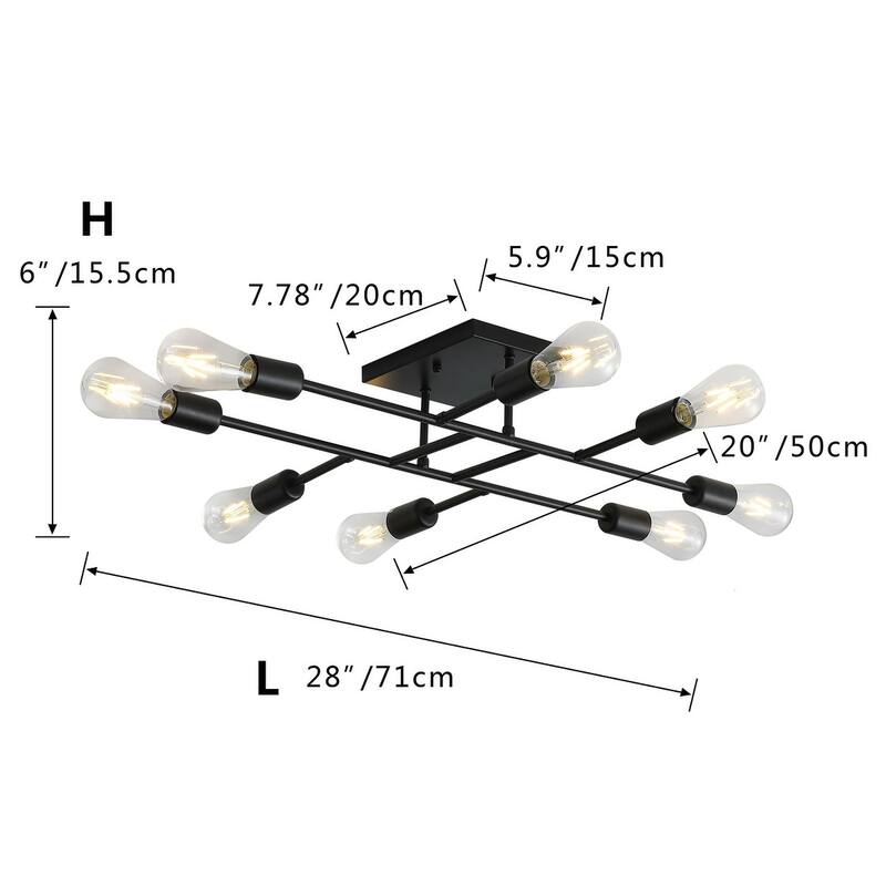 Modern 8-Light Sputnik Semi Flush Mount Ceiling Lamp