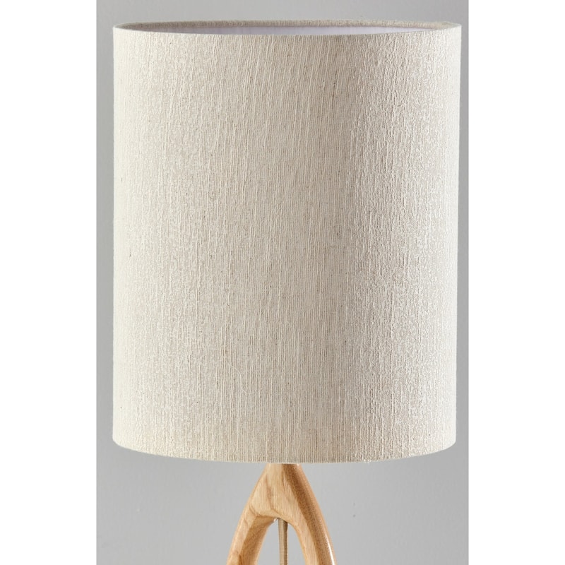 HomeRoots 28" Natural Solid Wood Round Table Lamp With Beige Drum Shade - 10