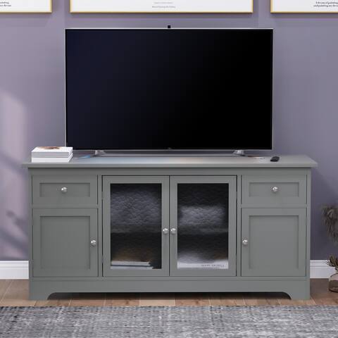 TV Stand for TV up to 65in with 4 Doors Adjustable Panels Open Style Cabinet, Sideboard for Living room, Green