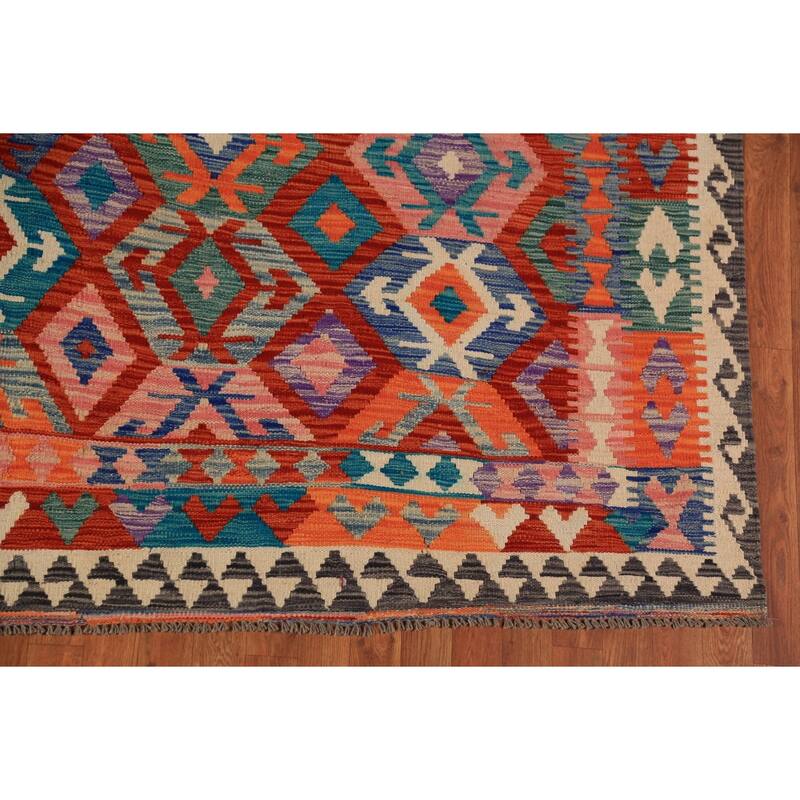 Southwestern Multi-Color Kilim Oriental Area Rug Flatweave Wool Carpet - 8'2"x 9'6"