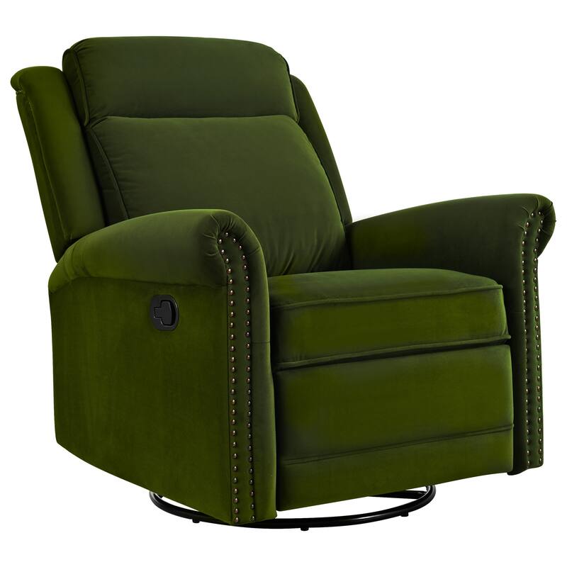 Home Theater Swivel Recliner Chair, Manual Rocking Nursery Rocker w/Adjustable Backrest Rolled Arms Lounge Chair with Rivet Trim