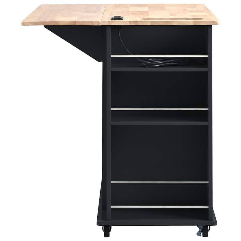 Kitchen Storage Island with Drop Leaf and Power Outlet