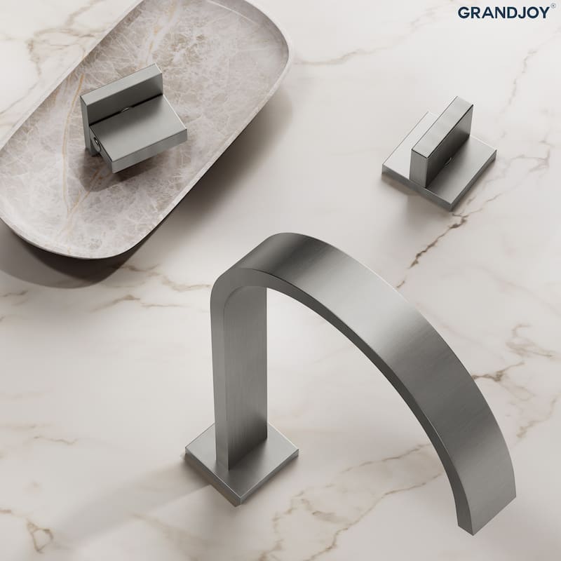 GRANDJOY High Arc Double Handle Bathroom Sink Faucet with Drain