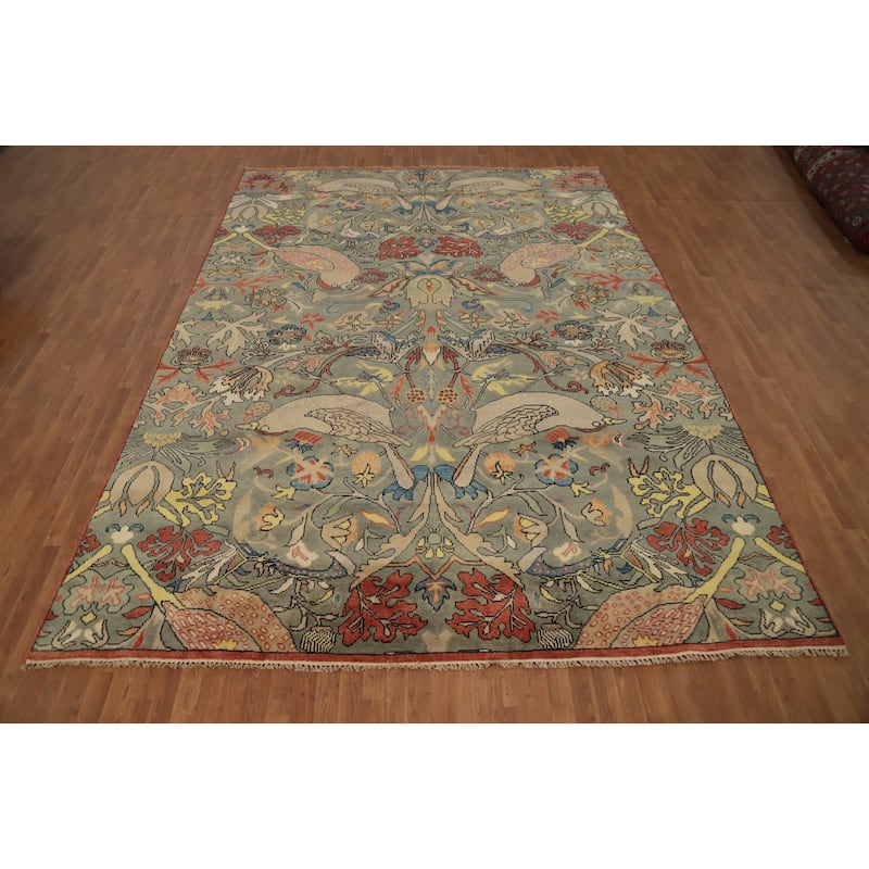 Hand Knotted Oriental 100% Wool Carpet Traditional All-Over Green Ziegler Area Rug - 13' 10'' X 10' 1''