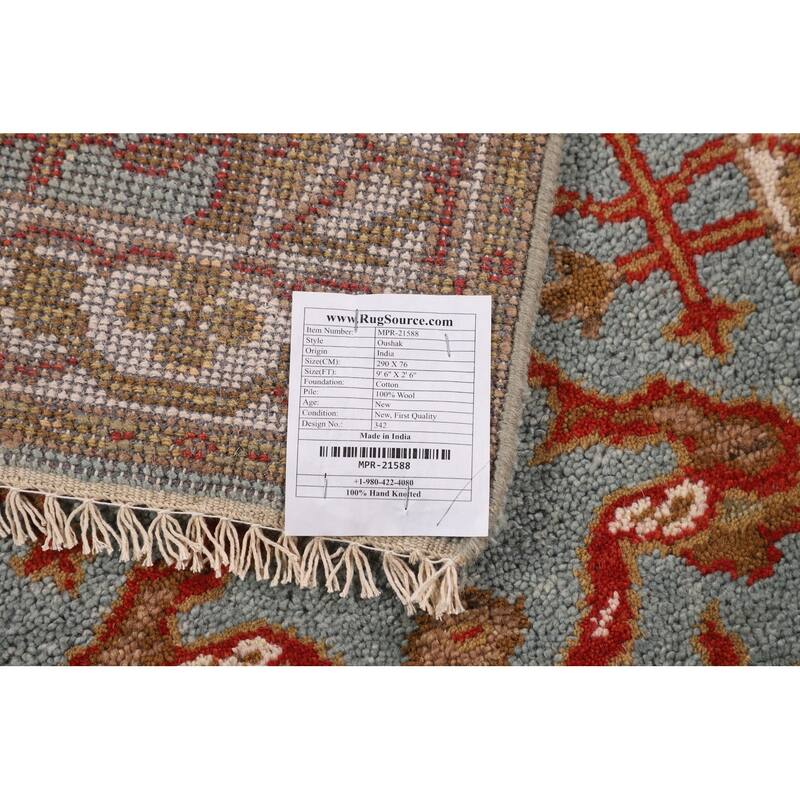 Light Blue Floral Oushak Indian Runner Rug Handmade Wool Carpet - 2'6"x 9'6"
