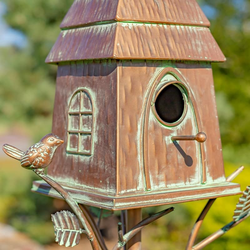 70.25" Tall Haystack Cabin Birdhouse Garden Stake "Sumeru" - 10" L x 7.5" W x 70.25" H
