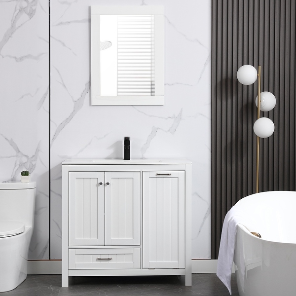 36 Bathroom Vanity Sink Combo with Laundry Hamper Ceramic Sink Storage Cabinet On Sale Bed Bath Beyond 38459546