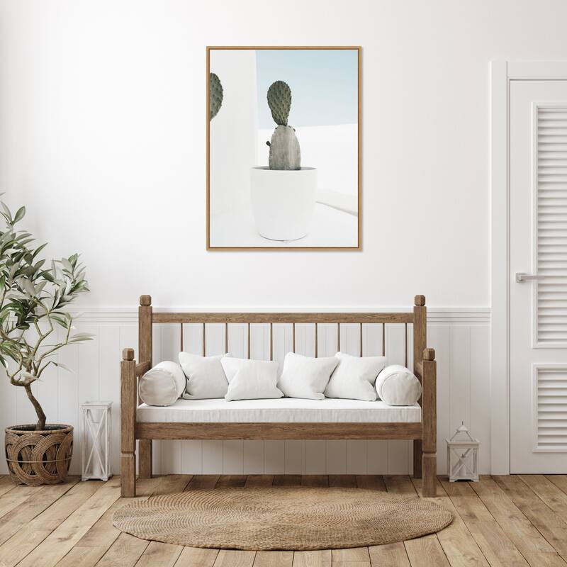Minimal Cactus Santorini by Bella Eve Framed Canvas Wall Art Print - Sylvie Natural