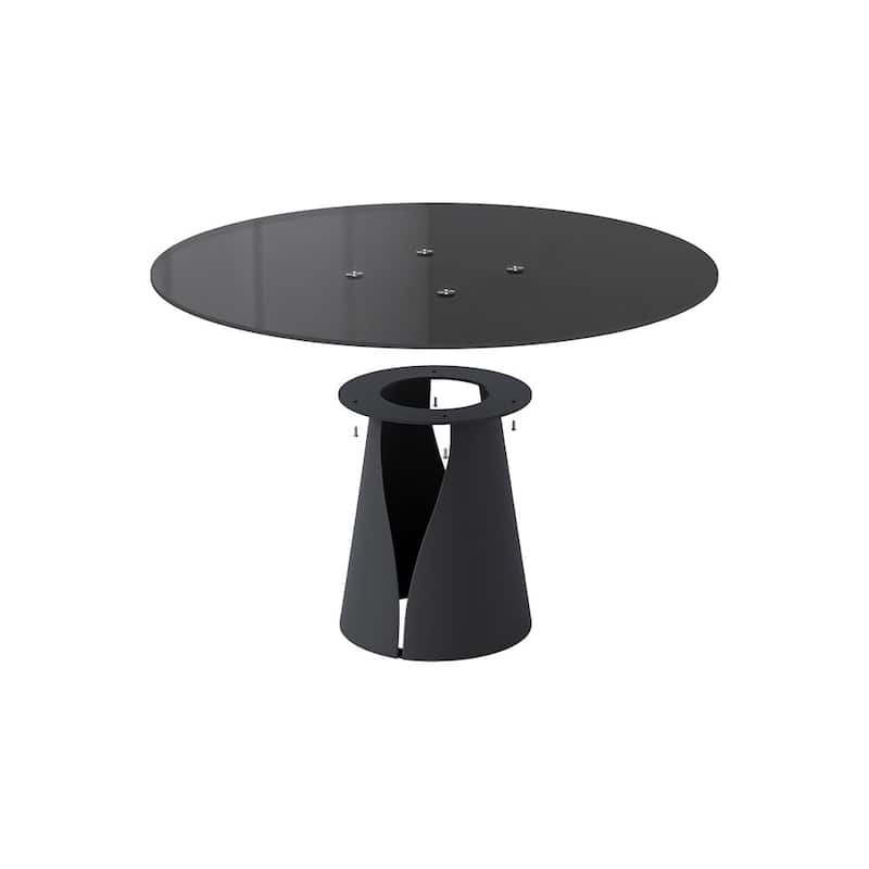 Modern Round White Dining Table，Sintered Stone Tabletop, Solid Black Carbon Steel Base