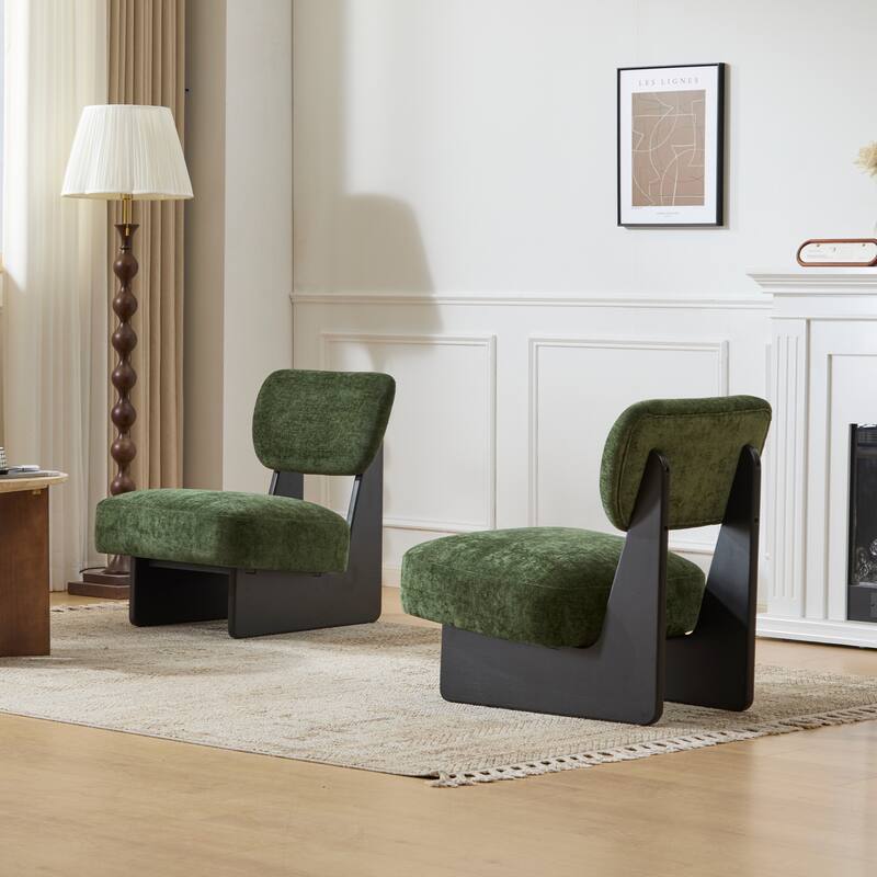 [Set of 2]Beige Lounge Chair with Polyester Upholstery,Wood Base With Natural Finish, Minimalist and Stylish Accent Seating