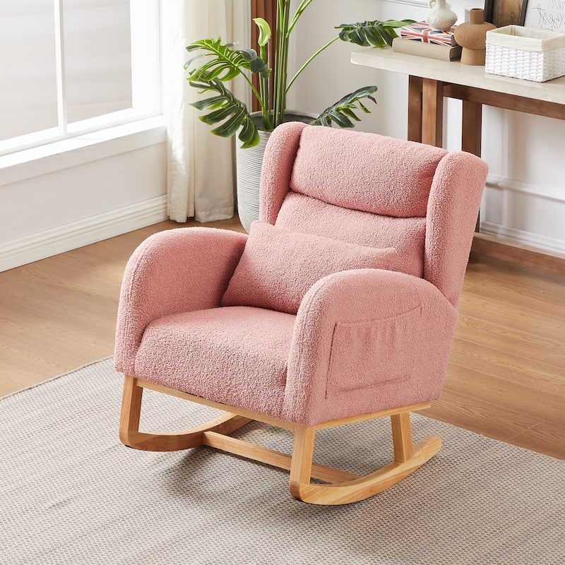 Modern Accent High Backrest Living Room Lounge Arm Rocking Chair, Two Side Pocket