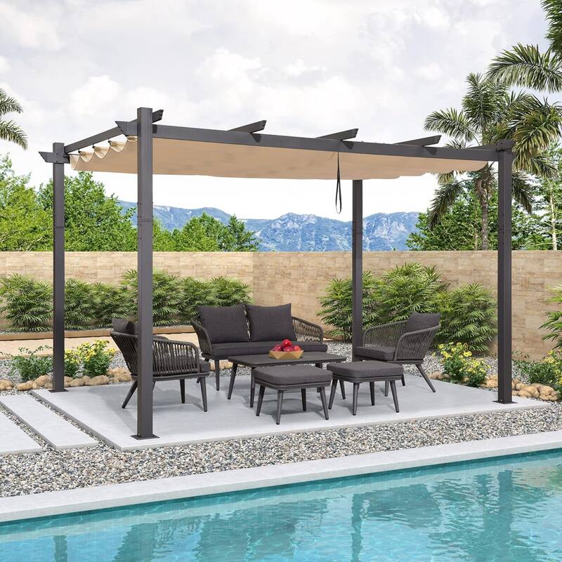 PURPLE LEAF Gazebo Outdoor Retractable Modern Yard Metal Grape Trellis Pergola with Canopy.
