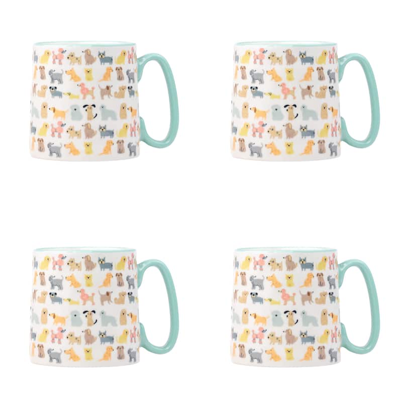 10 Strawberry Street Bella Animal Mugs, Set of 4 - All Over Pups