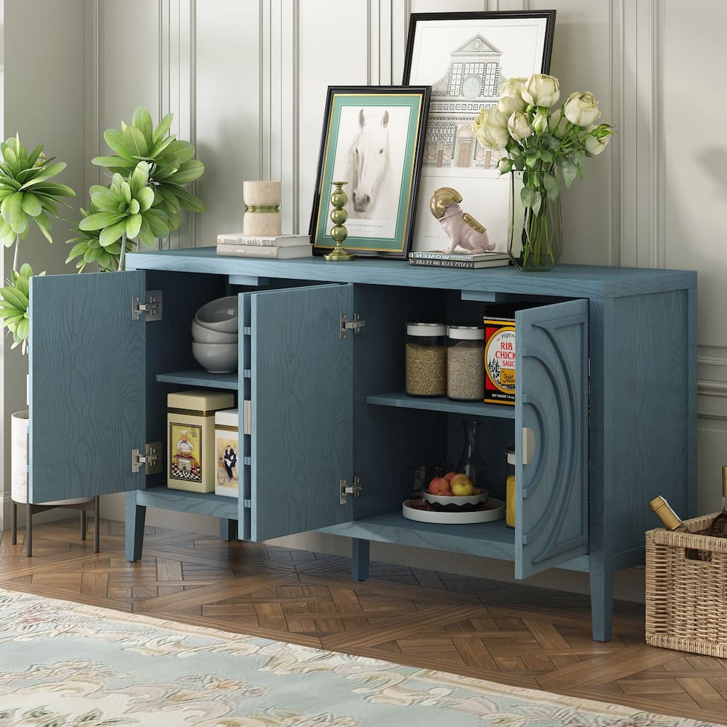 Retro Sideboard door with Circular Groove Design Round Metal Door Handle for Entrance, Dinning Room, Living Room