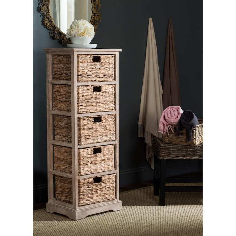 SAFAVIEH Faith Distressed Black 5-Drawer Wicker Basket Storage Tower - 17.3" x 13.4" x 46.1" - 17Wx13Dx46H