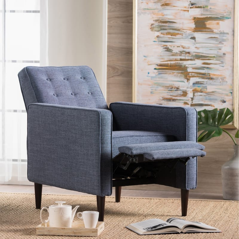 Mervynn Mid-Century Modern Button Tufted Fabric Recliner by Christopher Knight Home - Dark blue