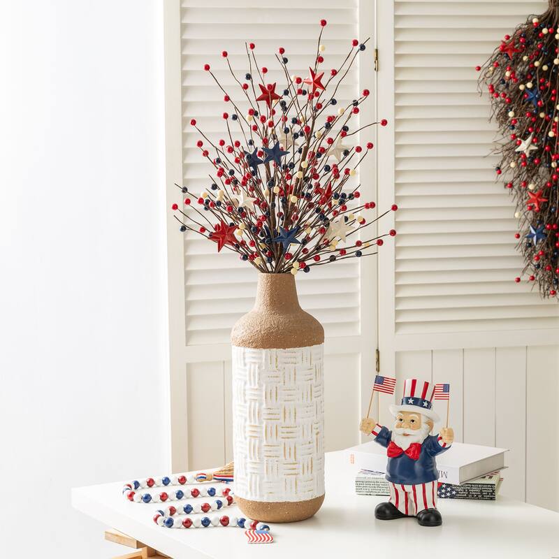 Glitzhome 28"H Set of 2 Patriotic/ Americana Stars and Berry Picks