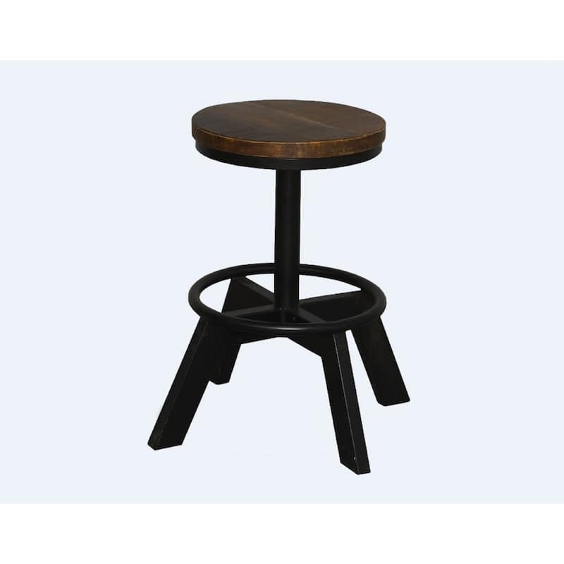 22" Modern Style Brown Black Backless Bar Chair with Solid Wood Round Seat and Iron Legs Footrest - 21.7”H x 11.8”W x 11.8”D - Brown and Black