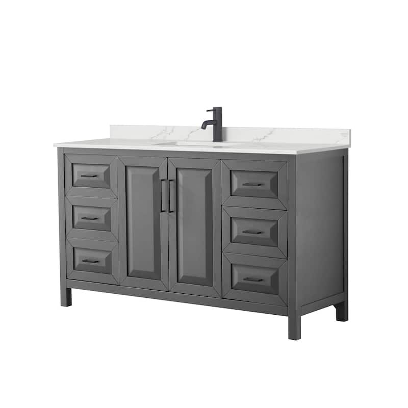 Wyndham Collection WCV252560S-QTZ-UNSMXX Daria 60" Free Standing - Dark Gray / Giotto Quartz Top / Matte Black