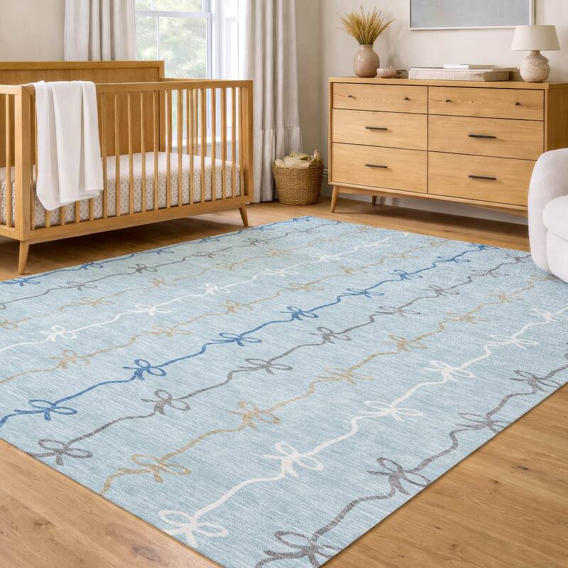 Machine Washable Indoor/ Outdoor Modern Bow Stripe Chantille Rug