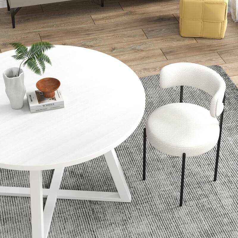 Modern Style Dining Set with Round Dining Table and Boucle Upholstered Chairs