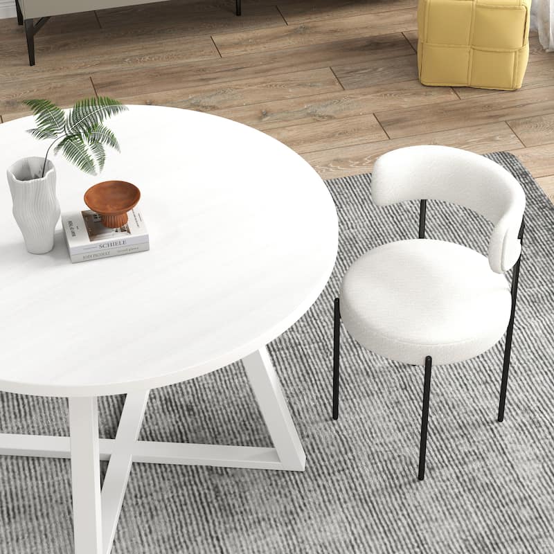 Roundhill Durban 3-Piece Round Dining Set, Trestle Dining Table with 2 Boucle Chairs