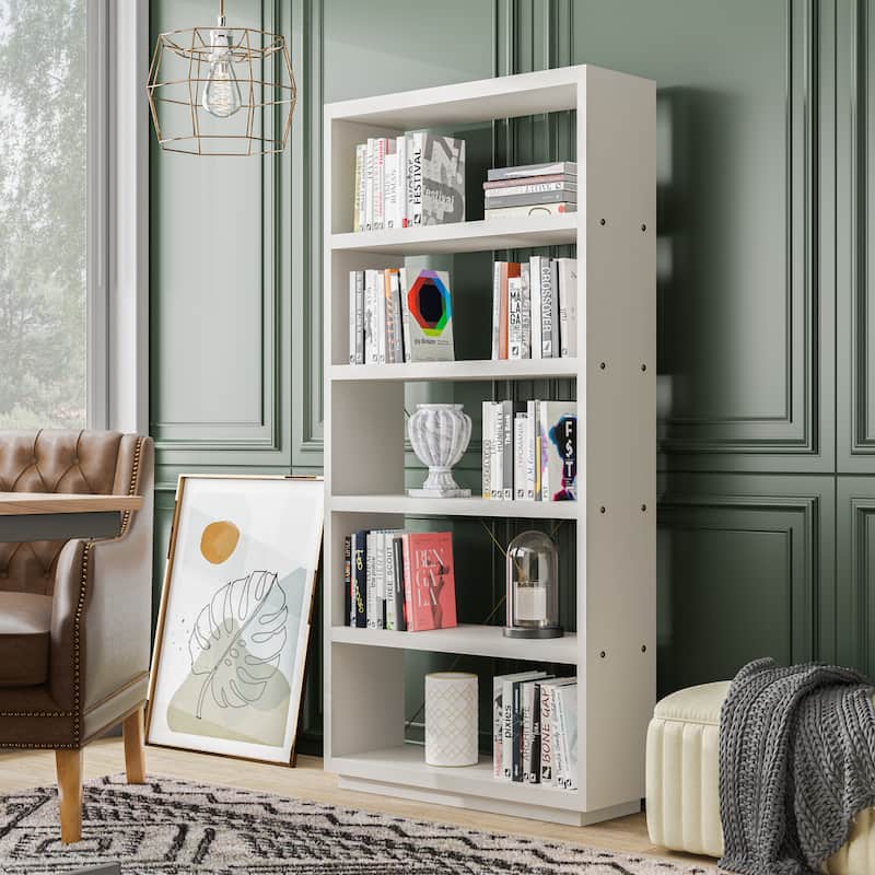 DH BASIC Clair Modern 71-inch 5-Tier Etagere Open Back Bookshelf by Denhour - Cream/Gold