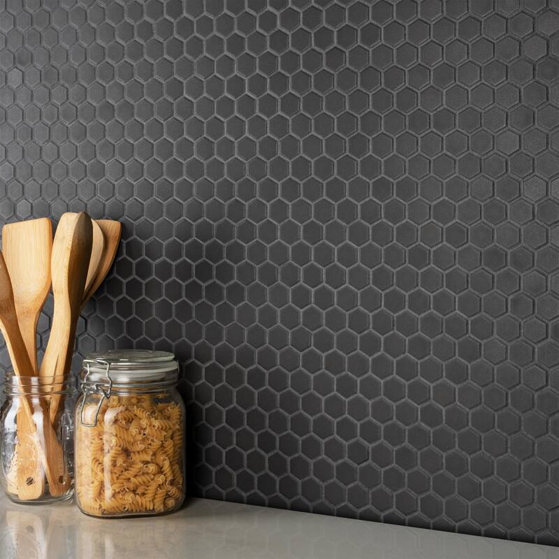 Merola Tile Gotham 1" Hex Black 10-1/4" x 11-3/4" x 5 mm Porcelain Unglazed Mosaic Tile