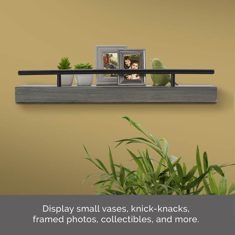 Melannco Wood Metal Railing Shelf, 24 Inch, Distressed Grey