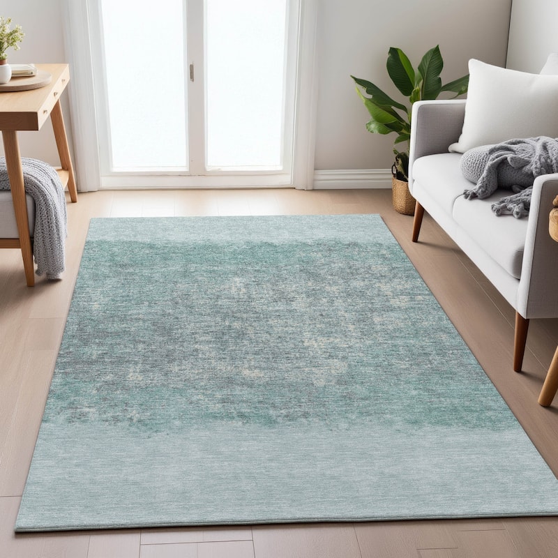 Machine Washable Indoor/Outdoor Border Ombre Chantille Rug
