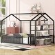 preview thumbnail 1 of 10, Full Size Metal House Bed with Fence and Detachable Storage Shelves Black