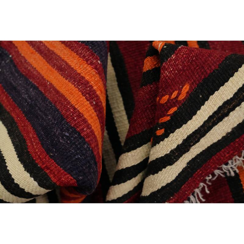 Hand Woven Oriental 100% Wool Carpet Southwestern Geometric Red Kilim Area Rug - 11' 1'' X 5' 2''