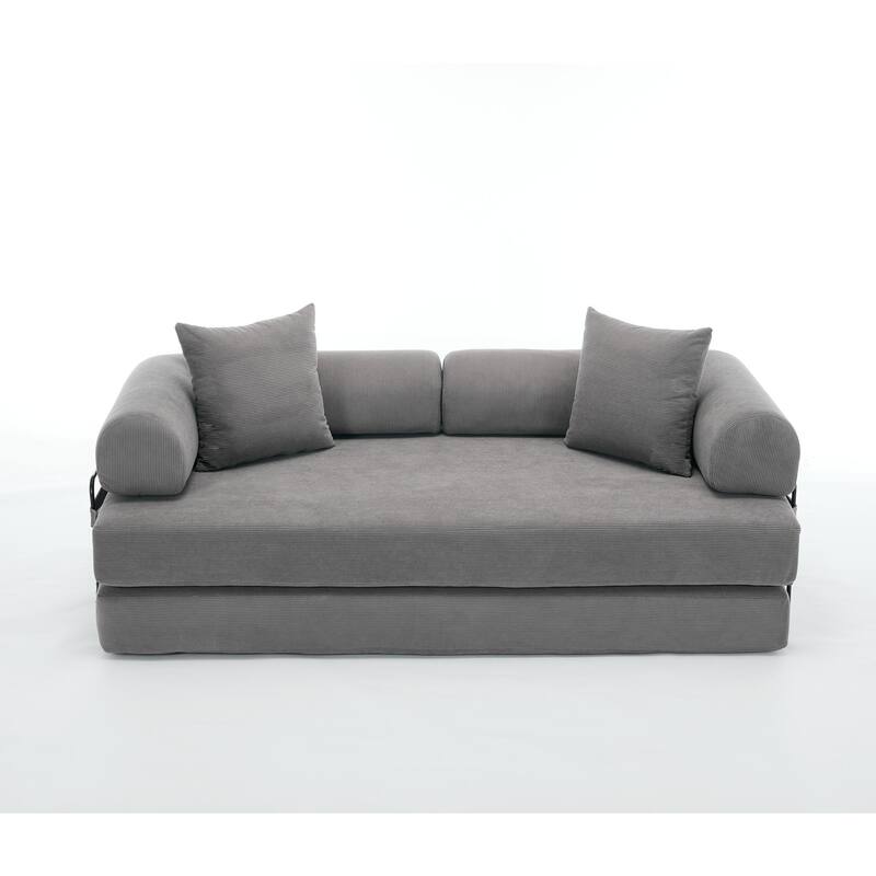Folding Couch Convertible into King Size Floor Bed, 4-in-1 Corduroy Sleeper Sofa Bed with Moved Armrests and Non-Slip Pad